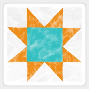 Orange and Cyan Quilt Star Watercolor Sticker